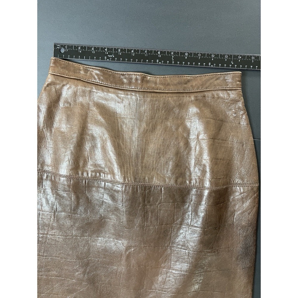 Saks Fifth Avenue Leather Skirt Women's 10 Brown Boho Luxury Designer Office - Picture 3 of 6